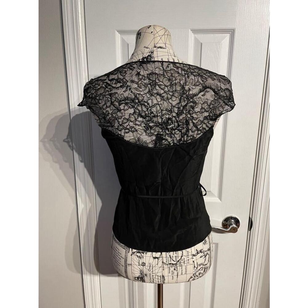 Laundry Vintage Y2K Satin Lace Tie goth crop top tank Sz 6 black blouse fitted - Picture 2 of 5